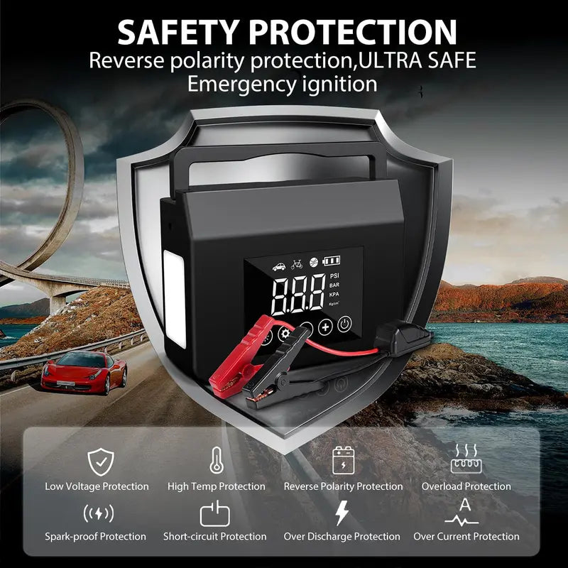 Portable Car Jump Starter with Tire Inflator & LED Light