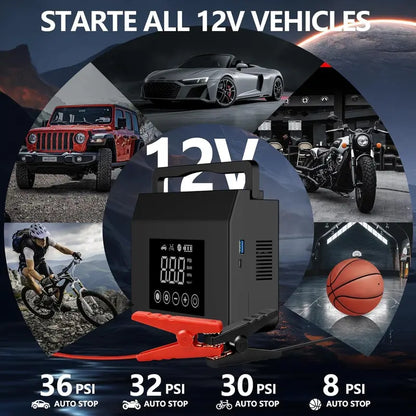 Portable Car Jump Starter with Tire Inflator & LED Light