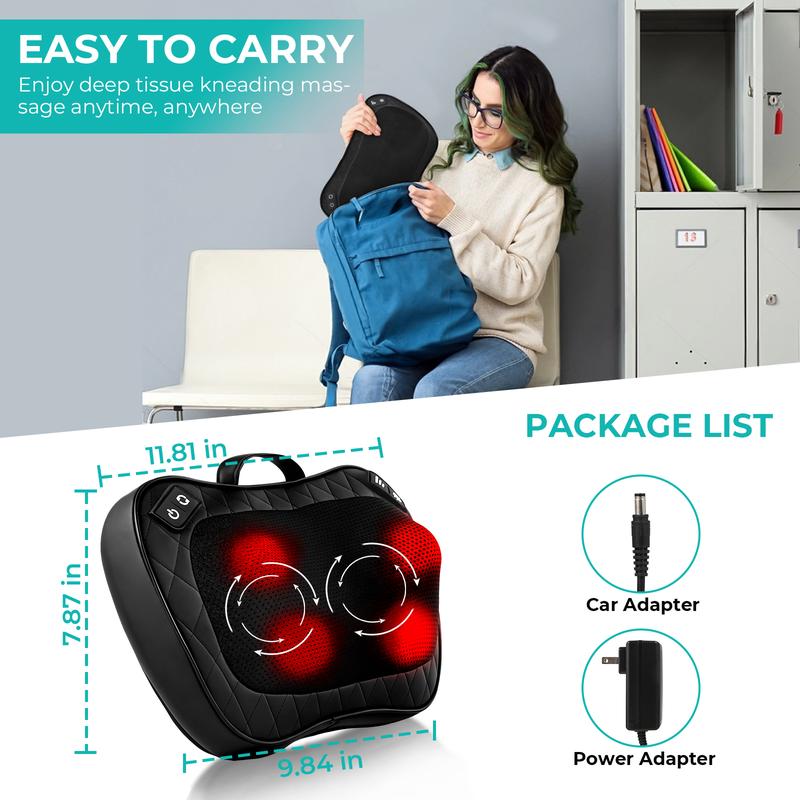 Heated Shiatsu Massage Pillow for Home & Office